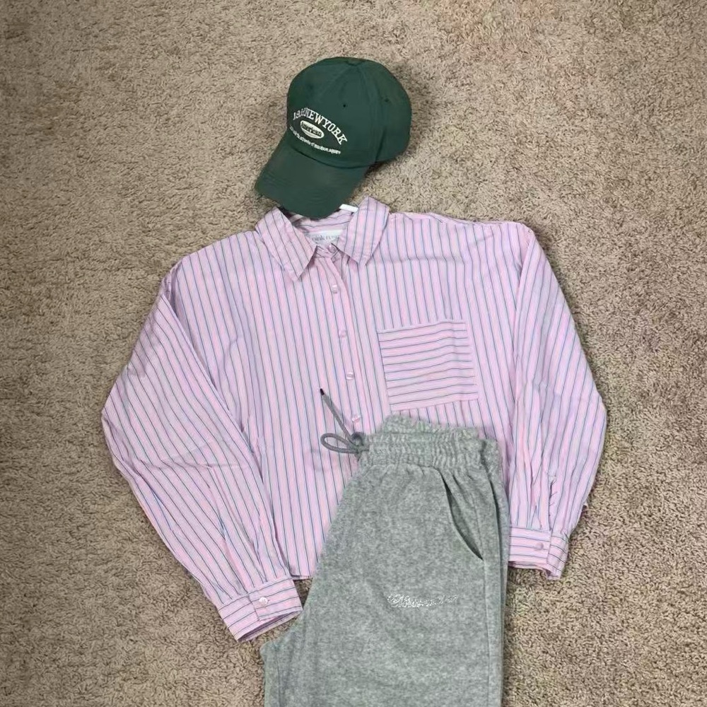 Cotton Cropped Striped Shirt | Pastel Pink & Blue |Perfect with High-Waist Pants
